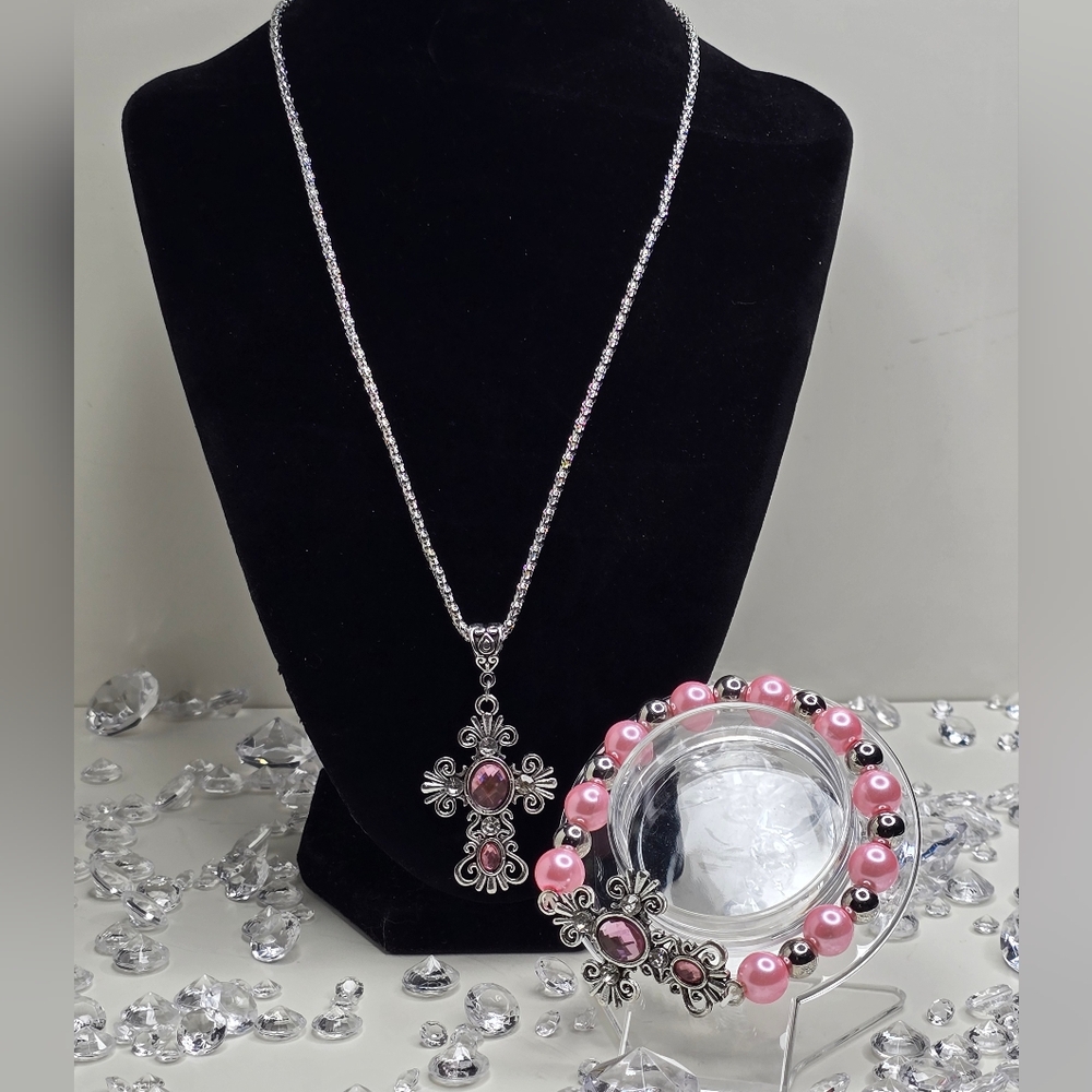 Elegant Pink and Silver Jewelry Set